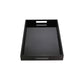 18" Decorative Accent Tray | Cutout Handles | Black Wood & Glass