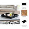 18" Decorative Accent Tray | Cutout Handles | Black Wood & Glass