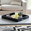 18" Decorative Accent Tray | Cutout Handles | Black Wood & Glass