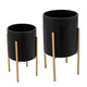 Set of 2 Indoor Outdoor Flower Planters on Gold Metal Stands | Black Iron
