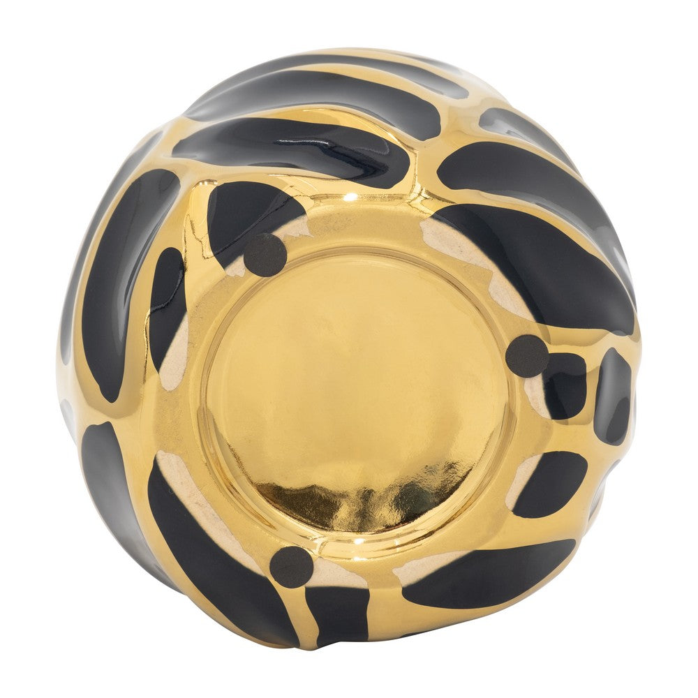 Decorative Leaf Shaped Flower Vase | 8" | Navy Blue & Gold Ceramic