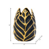 Decorative Leaf Shaped Flower Vase | 8" | Navy Blue & Gold Ceramic
