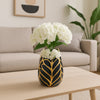 Decorative Leaf Shaped Flower Vase | 8" | Navy Blue & Gold Ceramic