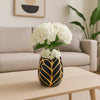Decorative Leaf Shaped Flower Vase | 8" | Navy Blue & Gold Ceramic