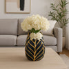 Decorative Leaf Shaped Flower Vase | 8" | Navy Blue & Gold Ceramic