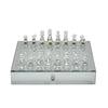 Chessboard Set w Drawer | 14" Silver Mirrored Glass & Crystal