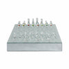 Chessboard Set w Drawer | 14" Silver Mirrored Glass & Crystal