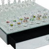 Chessboard Set w Drawer | 14" Silver Mirrored Glass & Crystal