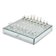 Chessboard Set w Drawer | 14" Silver Mirrored Glass & Crystal
