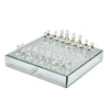 Chessboard Set w Drawer | 14" Silver Mirrored Glass & Crystal