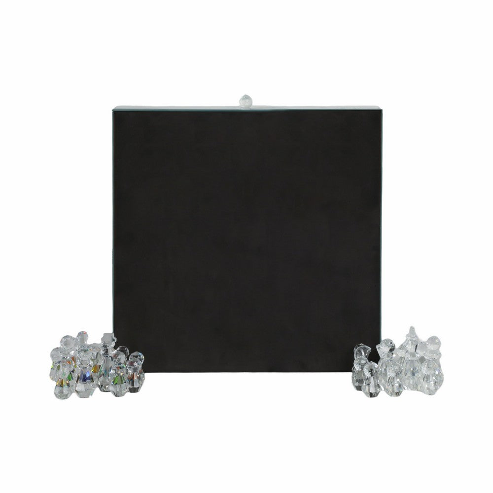 Chessboard Set w Drawer | 14" Silver Mirrored Glass & Crystal
