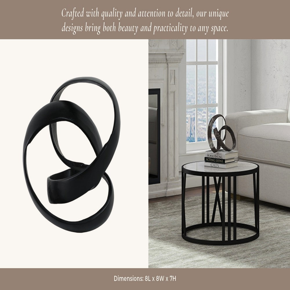 Decorative Sculpture Accent Piece | 8" Knot Ribbon Black Aluminum