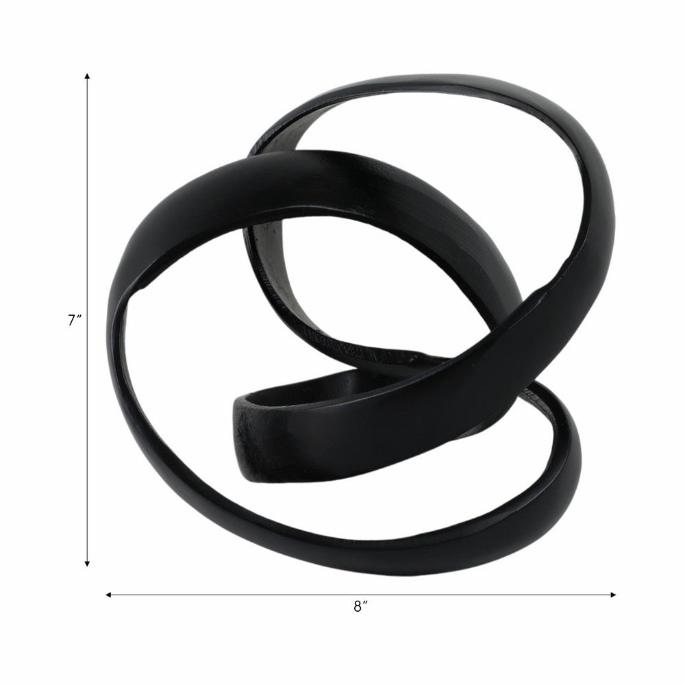 Decorative Sculpture Accent Piece | 8" Knot Ribbon Black Aluminum