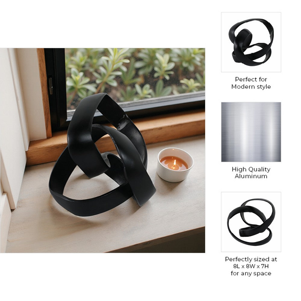Decorative Sculpture Accent Piece | 8" Knot Ribbon Black Aluminum