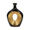 Siev Scratched Vase | Open Oval Cut-Out Frame | Black-Gold Ceramic 13"