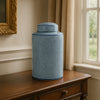 Decorative Storage Jar w Lid | 16" | Blue & White Crackled Ceramic