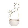 Decorative Trinket Tray | White Ceramic Base with Gold Metal Cat Design Top