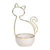 Decorative Trinket Tray | White Ceramic Base with Gold Metal Cat Design Top