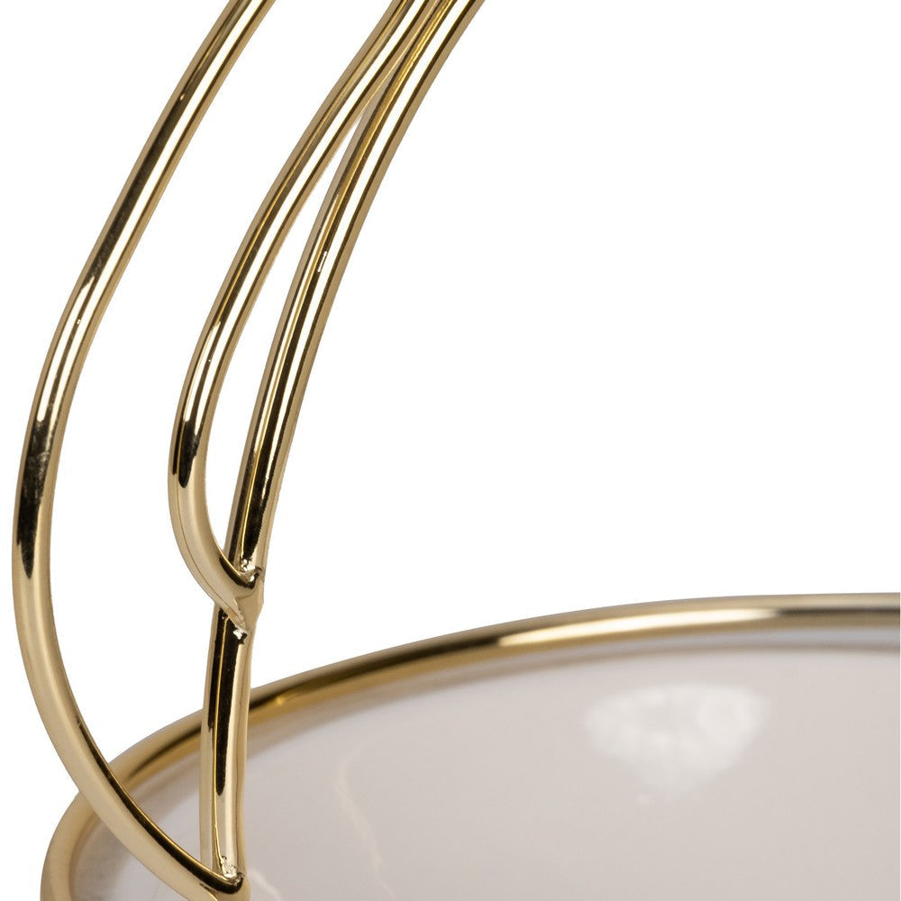 Decorative Trinket Tray | White Ceramic Base with Gold Metal Cat Design Top