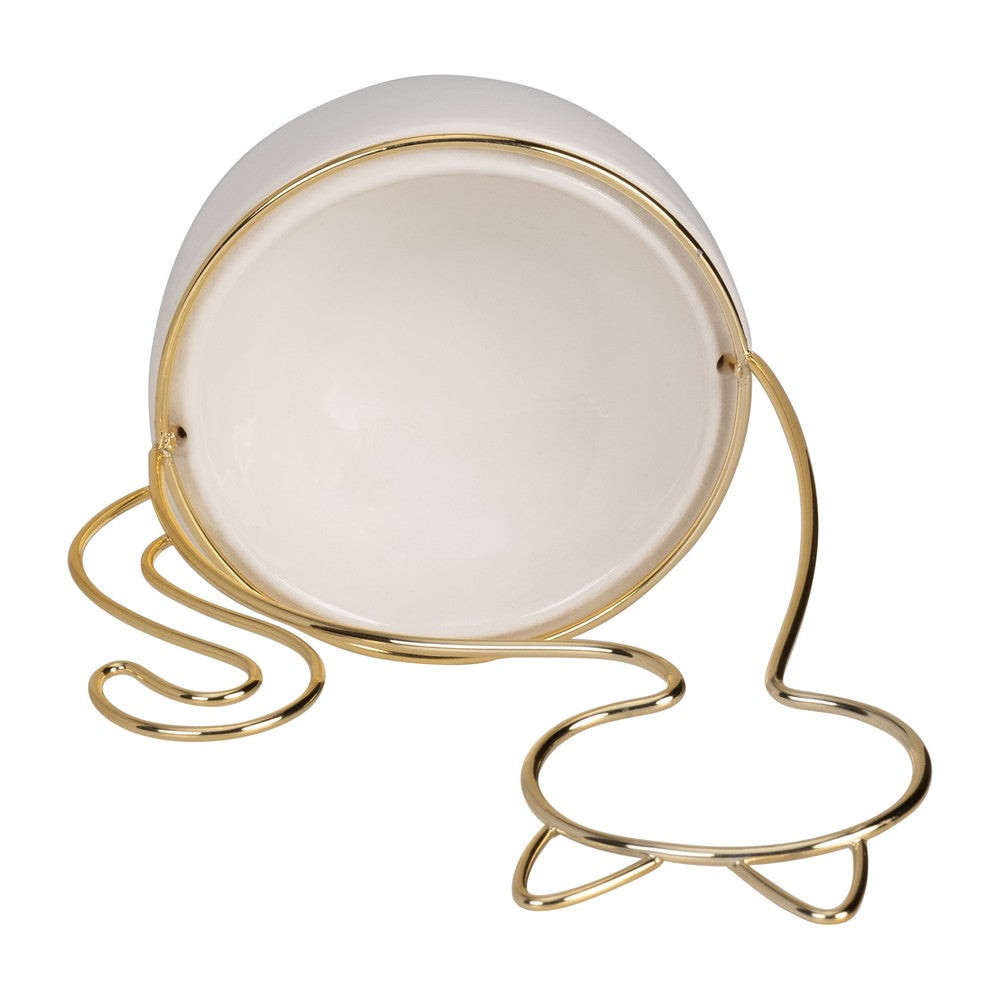 Decorative Trinket Tray | White Ceramic Base with Gold Metal Cat Design Top