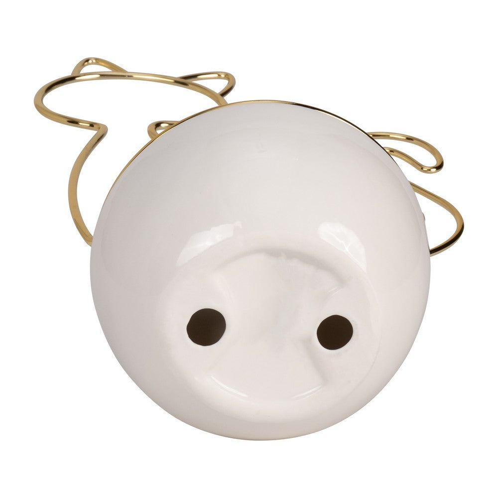 Decorative Trinket Tray | White Ceramic Base with Gold Metal Cat Design Top