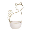 Decorative Trinket Tray | White Ceramic Base with Gold Metal Cat Design Top