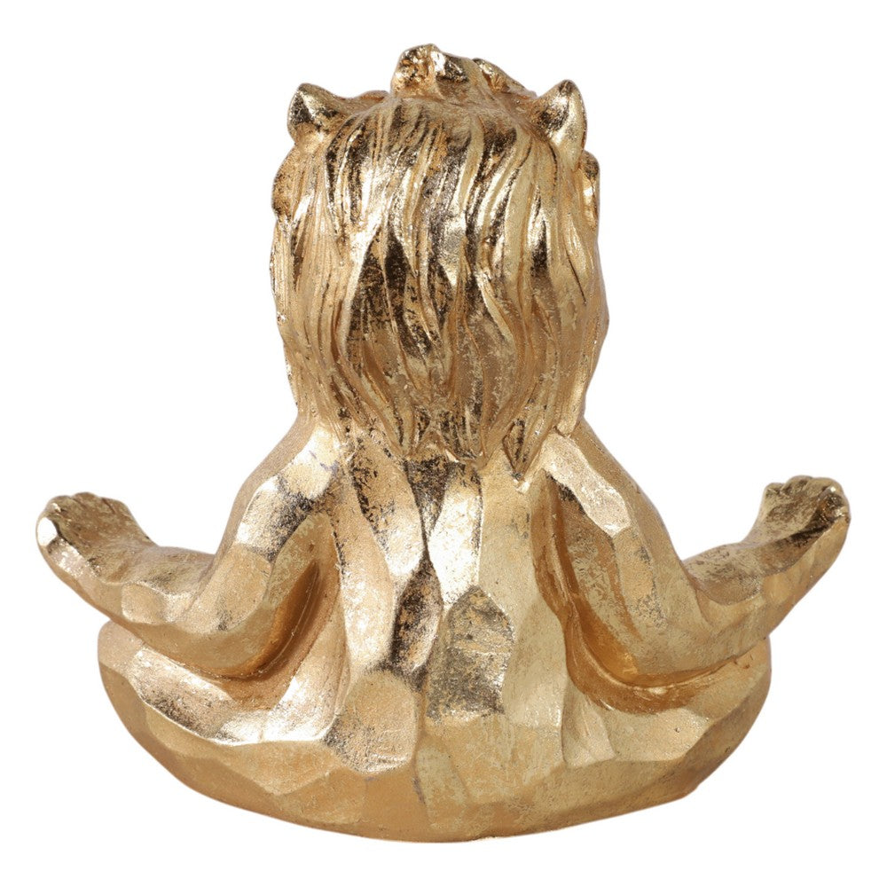 Yoga Lion Sculpture in Meditating Pose | Distressed Gold Resin | 7"