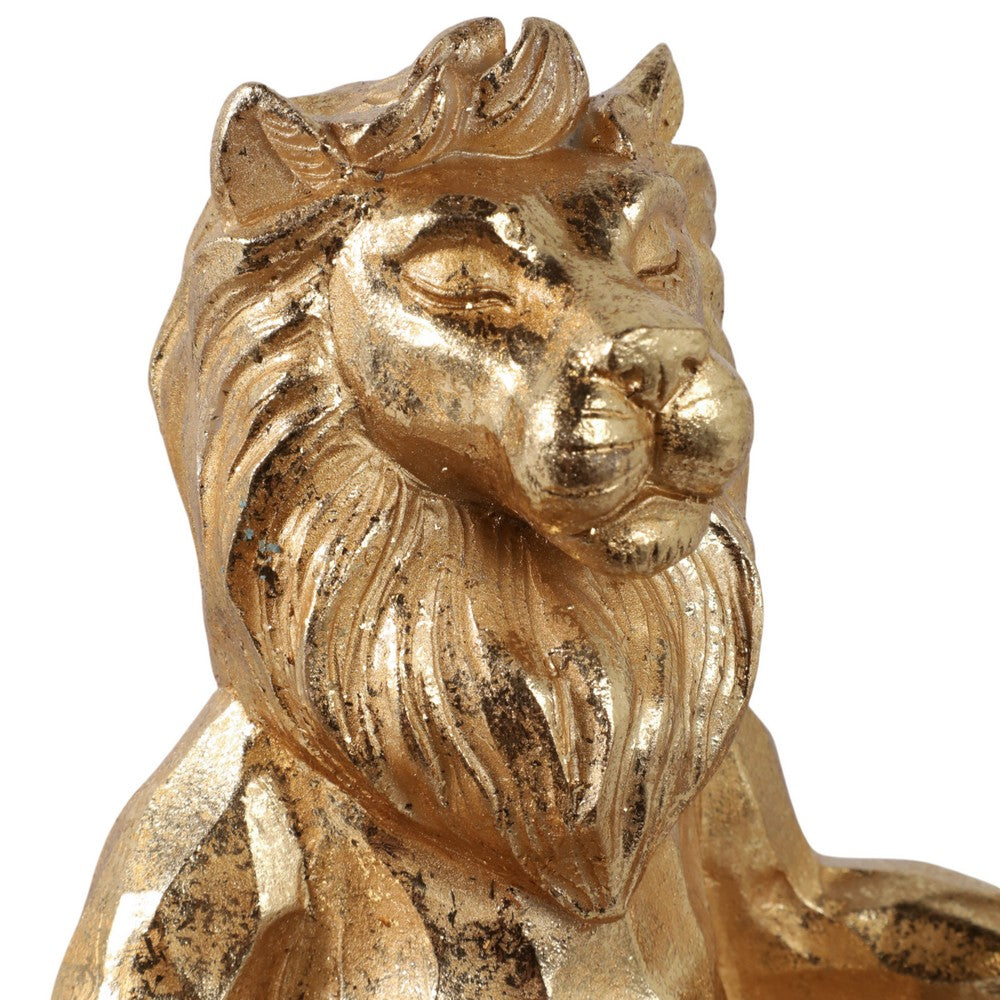 Yoga Lion Sculpture in Meditating Pose | Distressed Gold Resin | 7"