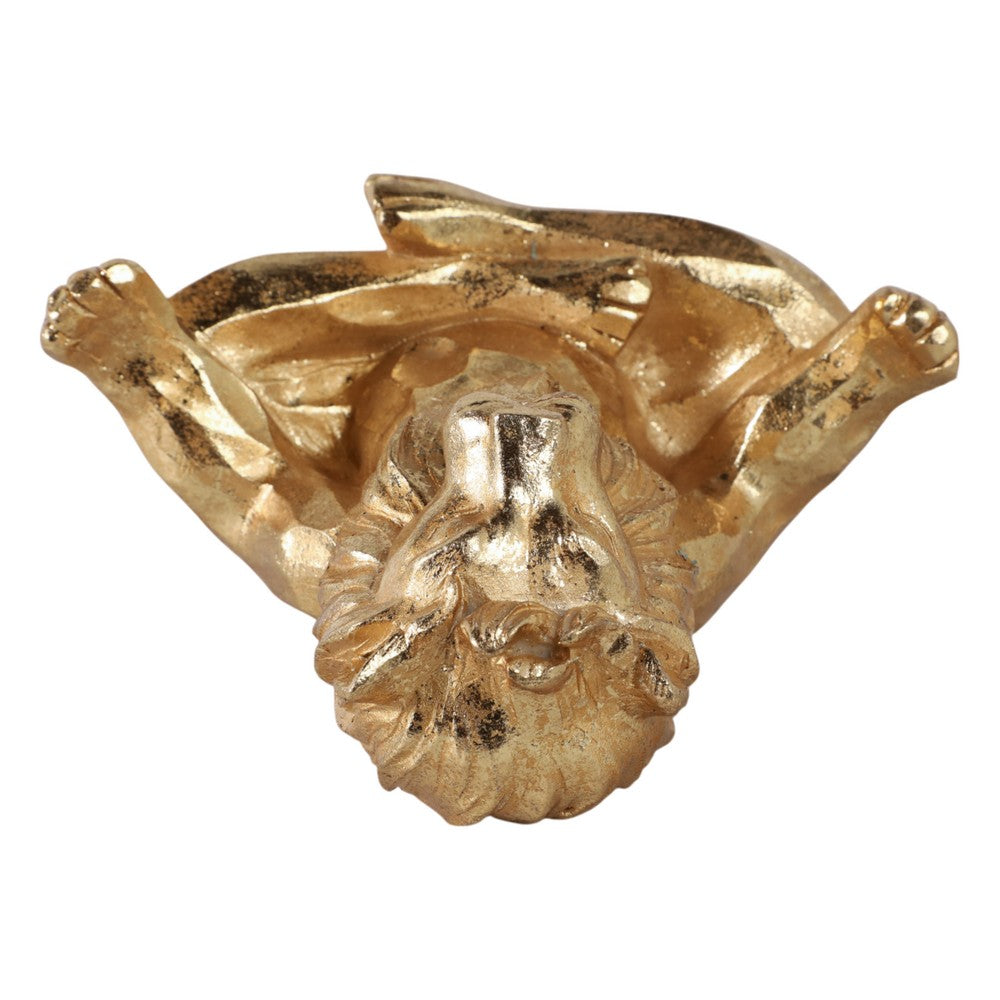 Yoga Lion Sculpture in Meditating Pose | Distressed Gold Resin | 7"