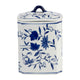 Decorative Jar with Squared Lid | Blue & White Floral Ceramic 9"