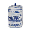 Square Jar with Lid | Blue White Asian L&scape Chinoiserie Ceramic 9"