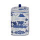 Square Jar with Lid | Blue White Asian L&scape Chinoiserie Ceramic 9"