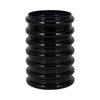 Thad Scalloped Cylinder Vase | Ribbed Texture | Glossy Black Glass 9"