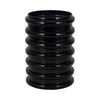 Thad Scalloped Cylinder Vase | Ribbed Texture | Glossy Black Glass 9"