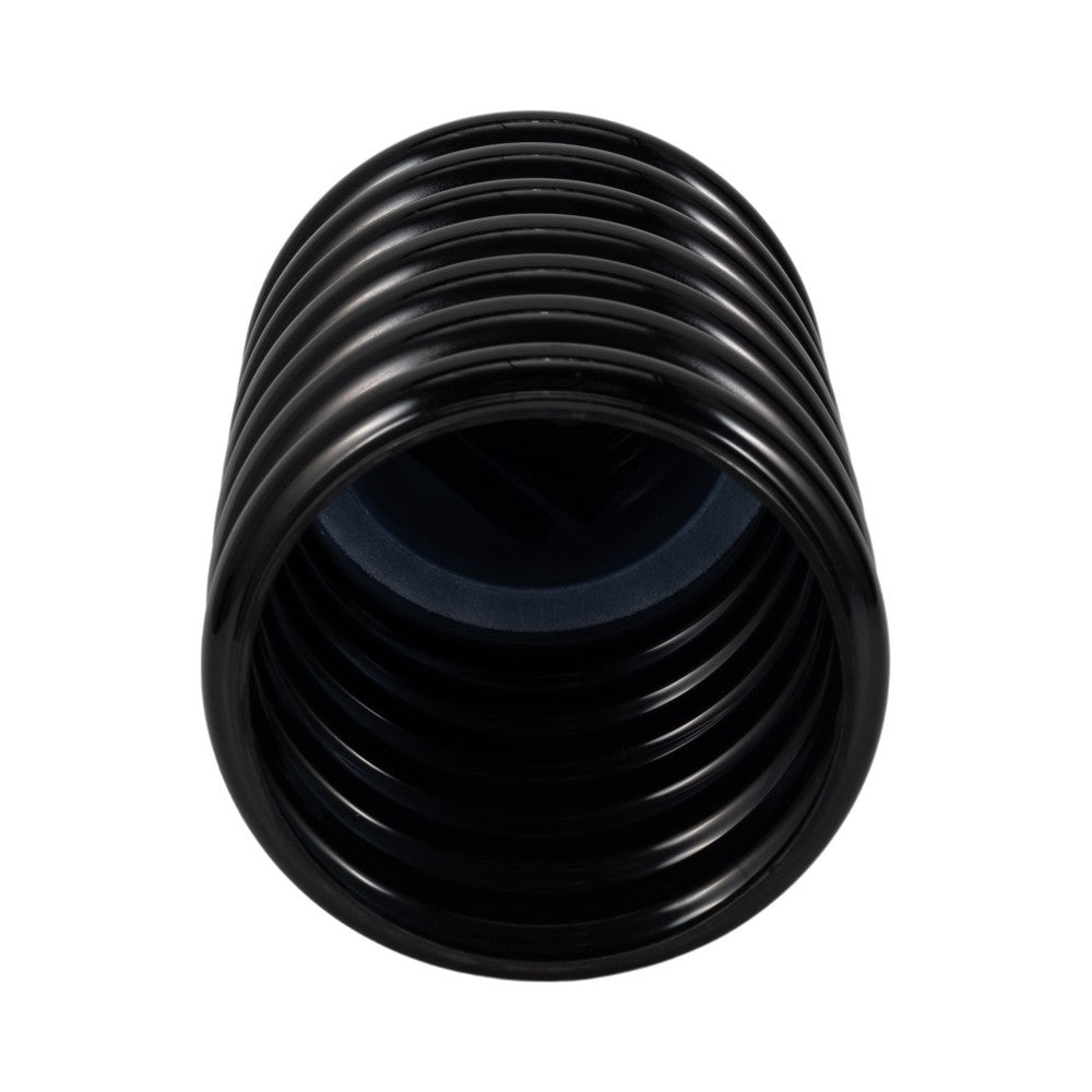 Thad Scalloped Cylinder Vase | Ribbed Texture | Glossy Black Glass 9"