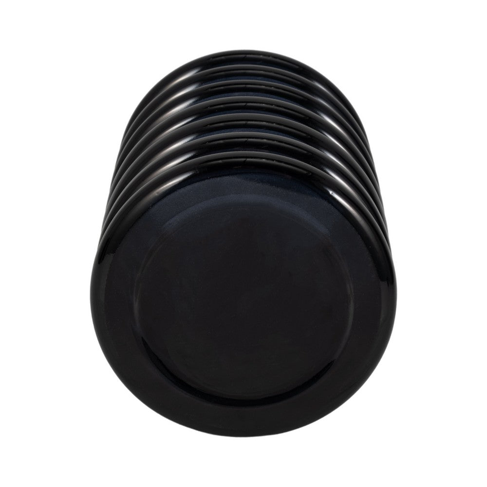 Thad Scalloped Cylinder Vase | Ribbed Texture | Glossy Black Glass 9"