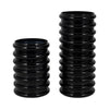 Thad Scalloped Cylinder Vase | Ribbed Texture | Glossy Black Glass 9"