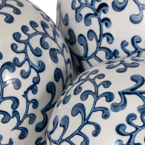 3 Piece Sphere Accent Decor | Blue & White Fern Chinoiserie Ceramic