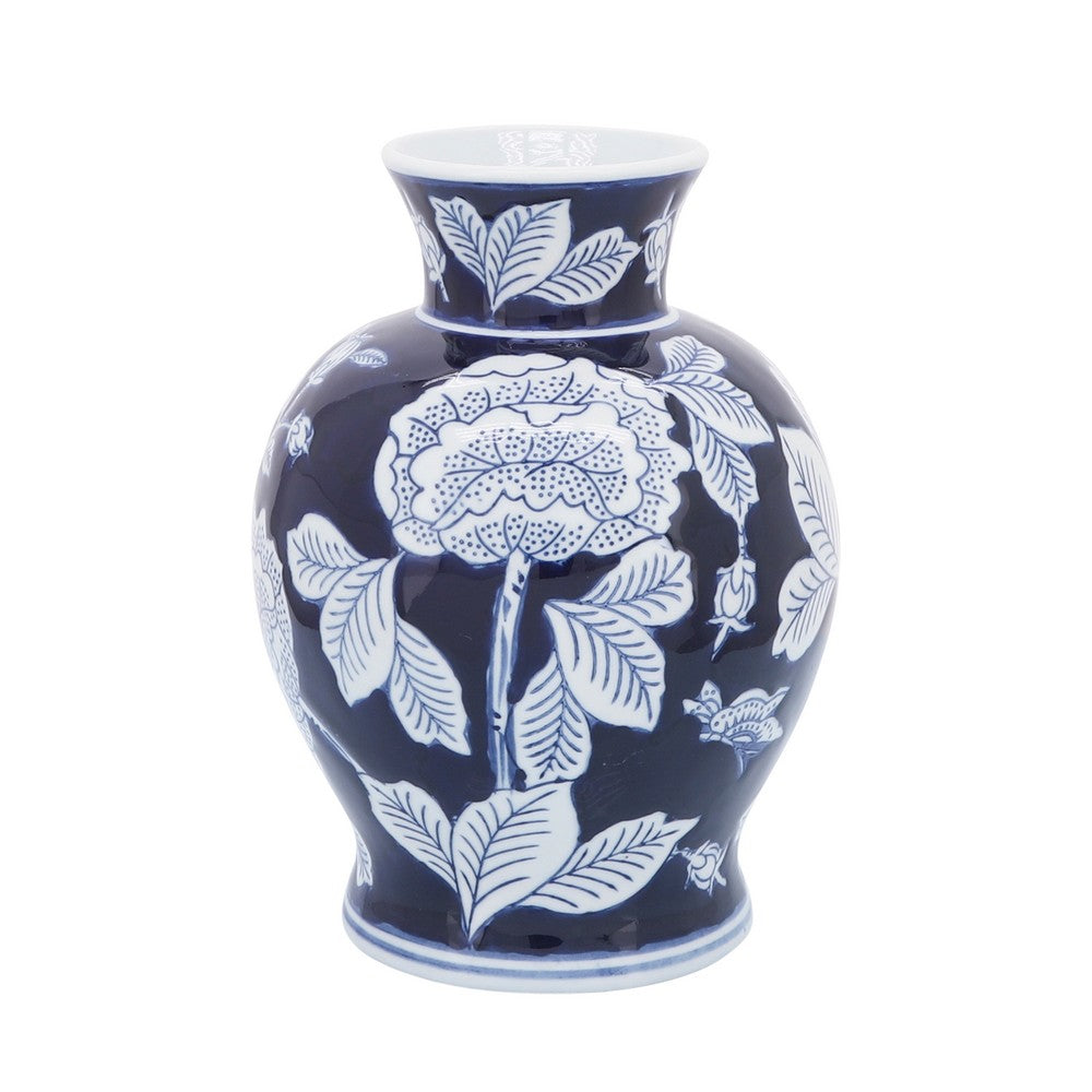 Classic Flower Vase | 9" | Chinoiserie Dark Blue & White Ceramic