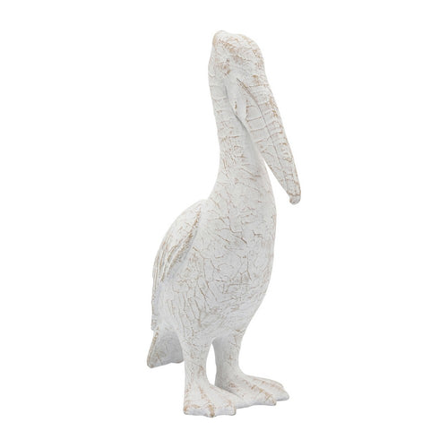 14" Standing Pelican Figurine | Coral-Reef Texture | White Ceramic