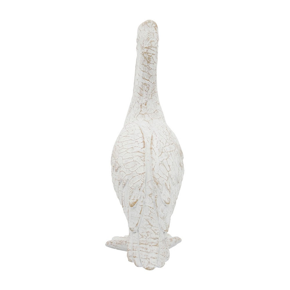14" Standing Pelican Figurine | Coral-Reef Texture | White Ceramic