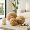 Decorative 3pc Wood Ball Set | Natural Brown Dotted Accent Mango Wood