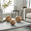 Decorative 3pc Wood Ball Set | Natural Brown Dotted Accent Mango Wood