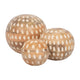 Decorative 3pc Wood Ball Set | Natural Brown Dotted Accent Mango Wood