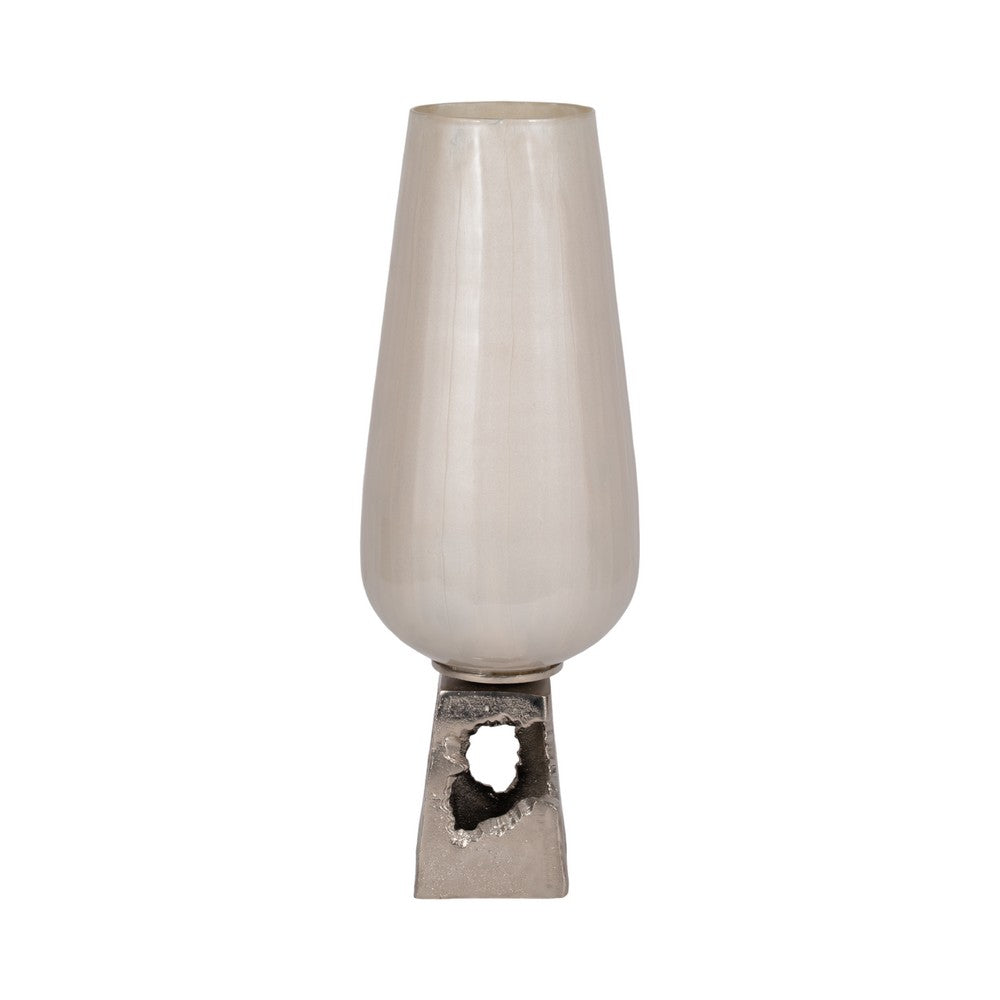 Esau Small Decorative Vase | 19" Tapered Glass Body | Pearl White