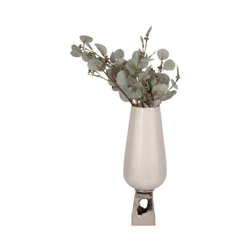 Esau Small Decorative Vase | 19" Tapered Glass Body | Pearl White