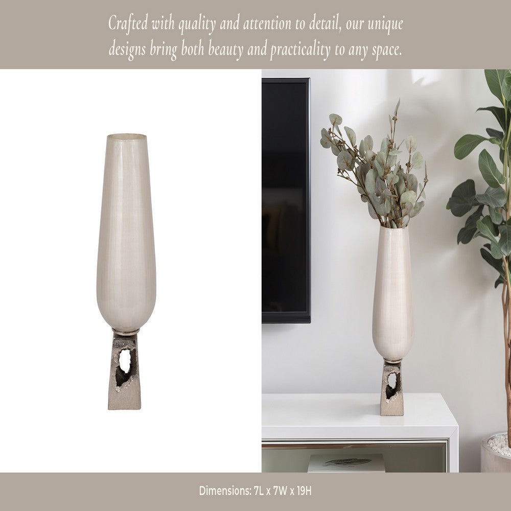 Esau Small Decorative Vase | 19" Tapered Glass Body | Pearl White