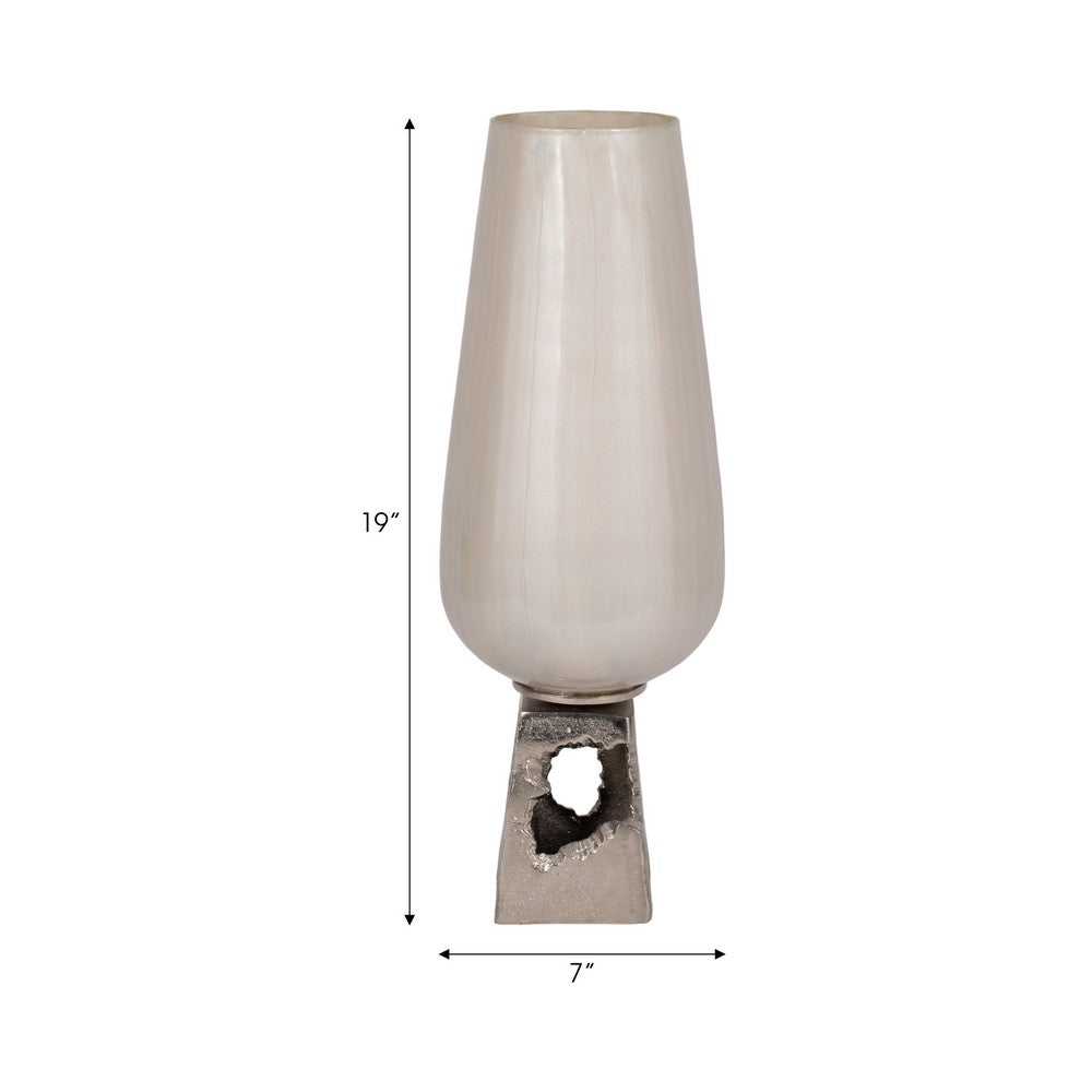 Esau Small Decorative Vase | 19" Tapered Glass Body | Pearl White