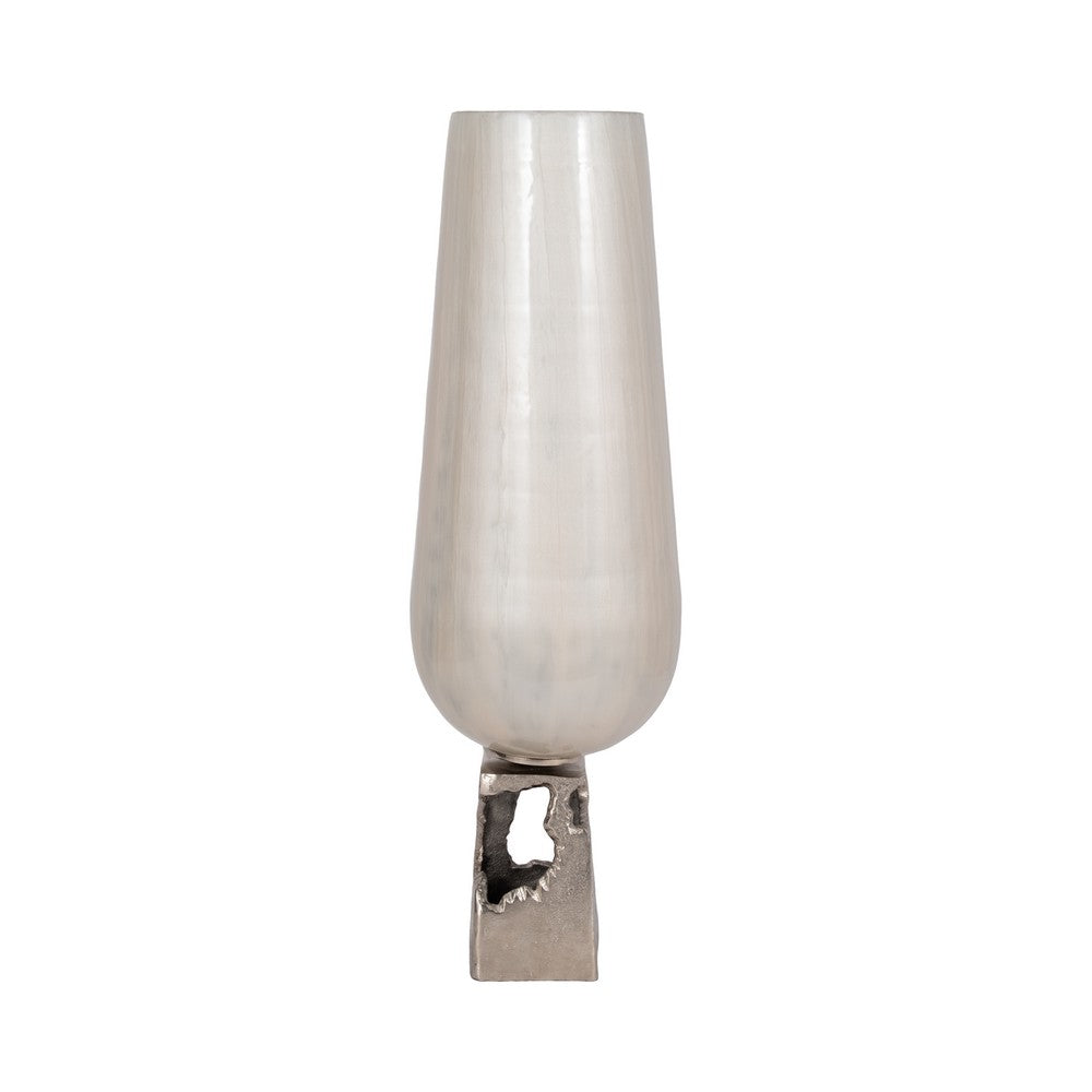 Esau Tall Decorative Vase | 26" Tapered Glass Body | Pearl White