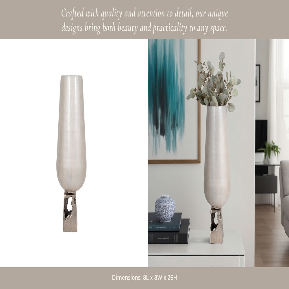 Esau Tall Decorative Vase | 26" Tapered Glass Body | Pearl White